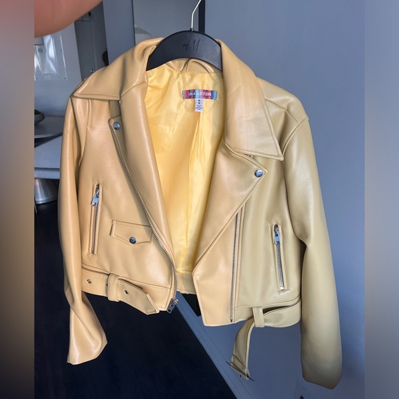 Urban Outfitters Yellow Faux Leather Moto Jacket Med - Picture 1 of 8